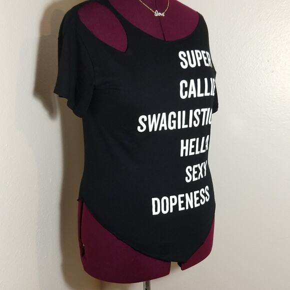 Super Callie Swagalistic Hella Sexy Graphic Tee S shredded cold shoulder punk - Picture 9 of 16